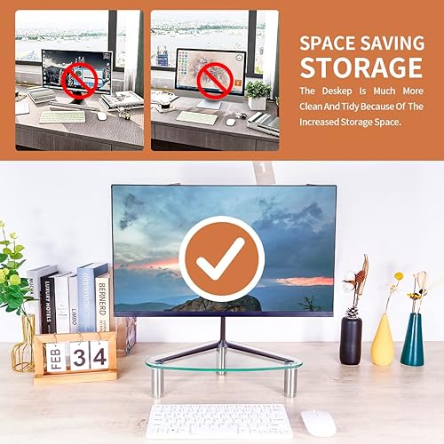 Miniatura 2 de Hemudu Elevador de monitor de computadora de vidrio transparentetriángulo de escritorio universal soporte de esquina para monitor de computadora y