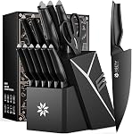 Knife Set - 15 PCS Kitchen Knife Set with Built-in Knife Sharpener Block - Stainless Steel Knife Block Set - Dishwasher Safe, Elegant Box for Men Women, Fathers Day