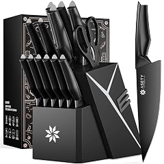 Kitchen Knife Sets with Block -15 PCS Knife Set with Bulti-in Sharpener Dishwasher Safe Stainless Steel Kitchen Knife
