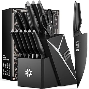 Kitchen Knife Sets with Block -15 PCS Knife Set with Bulti-in Sharpener Dishwasher Safe Stainless Steel Kitchen Knife