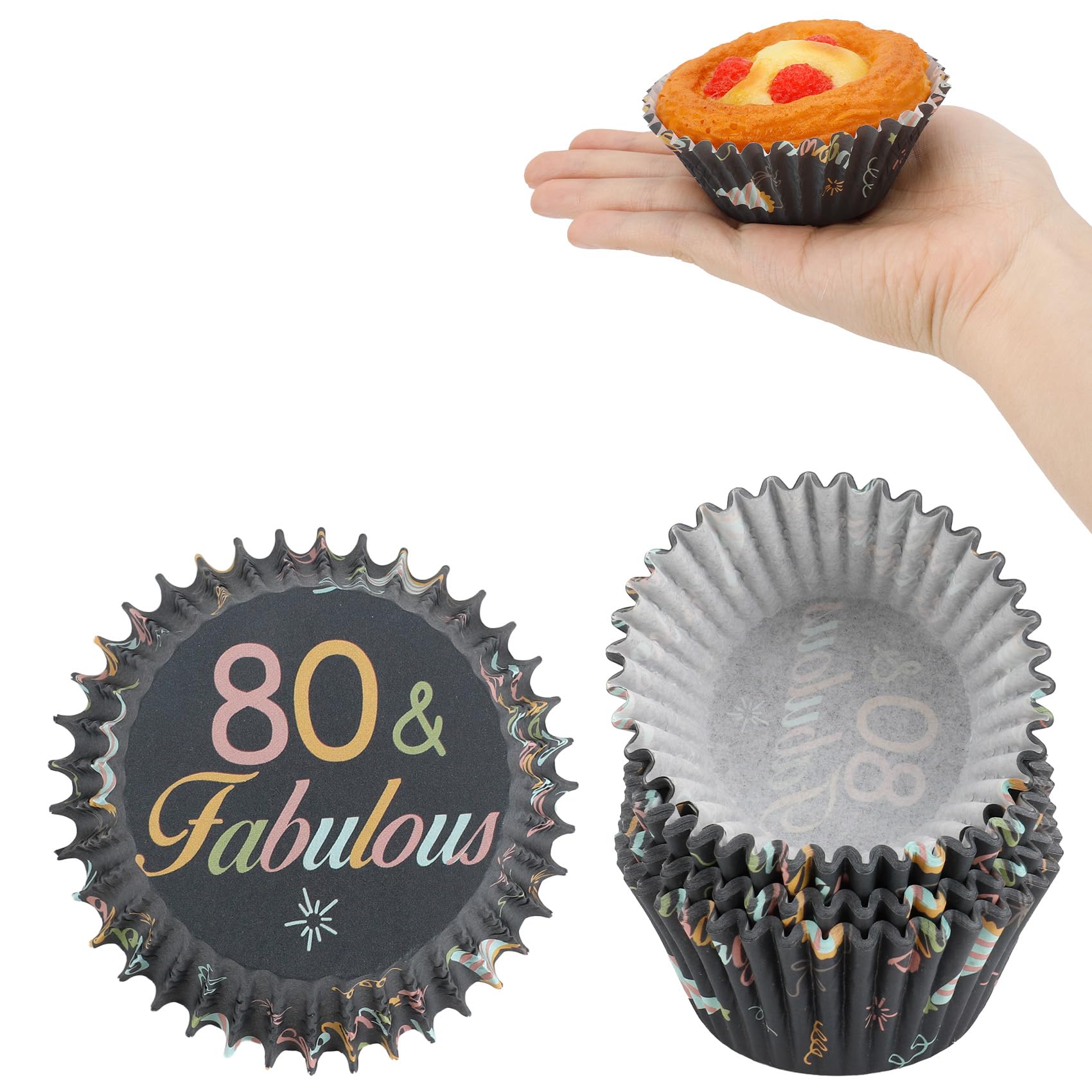 Kiopdse 80th Birthday Cupcake Cases,100pcs Muffin Cases,Cupcake Wrappers,Paper Cupcake Liners,Paper Muffin Cupcake Liners,Muffin Baking Cups,Paper Baking Cups,Cupcake Papers,Standard Size 2x1.25inch