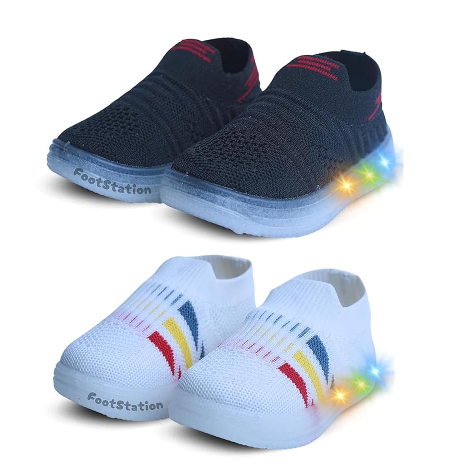 Kids Slip-On LED Light Shoes, Pack of 2