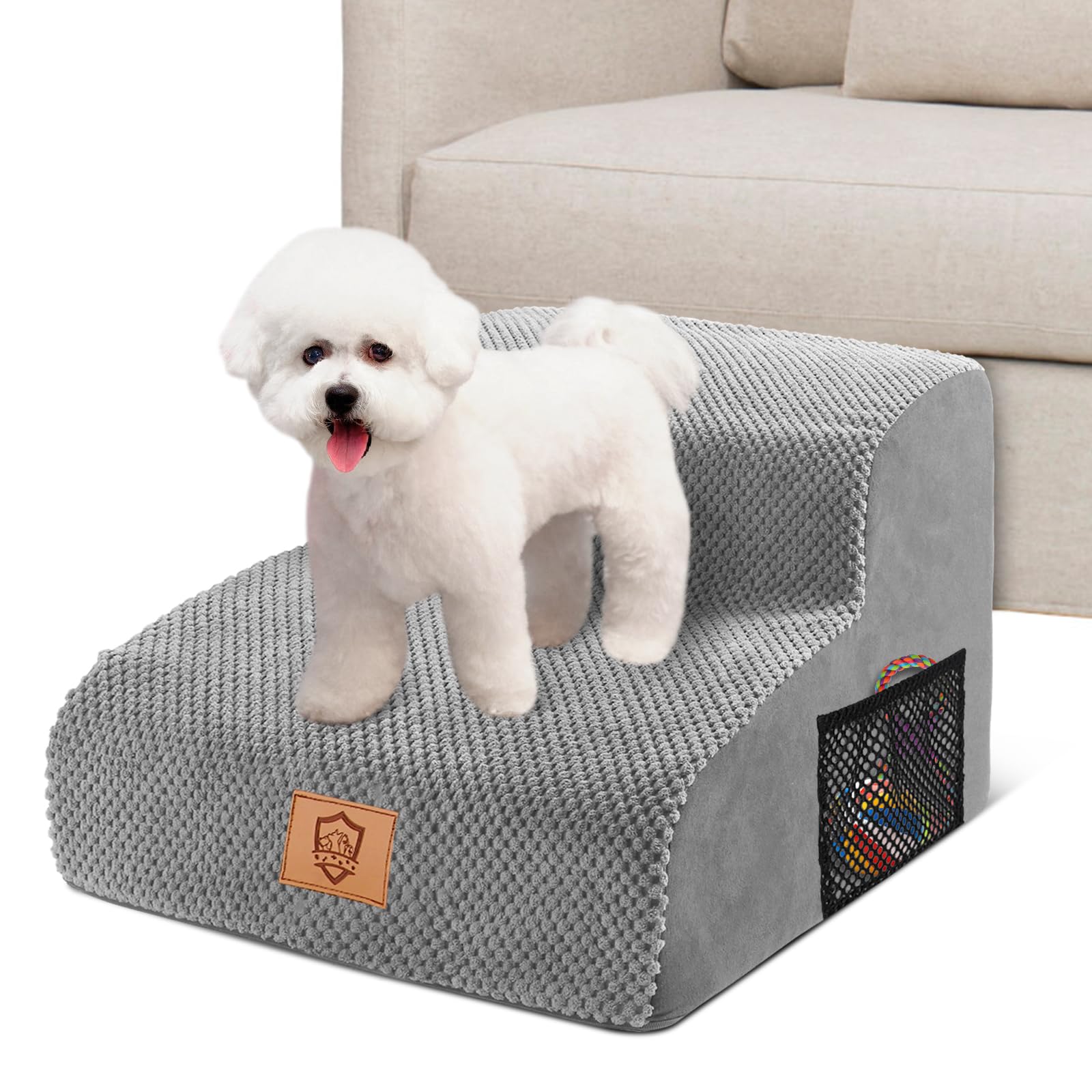 Pawchop Dog Steps for Bed 2-Step Dog Steps for Sofa Waterproof Pet Ramp with Non-Slip Removable Cover
