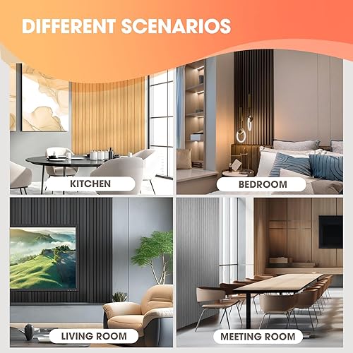 Miniatura 7 de OUZUGIE WPC Paneles de pared acústicos con listones acústicos, paquete de 8 paneles de pared 3D de 96 x 6 pulgadas para decoración de pared