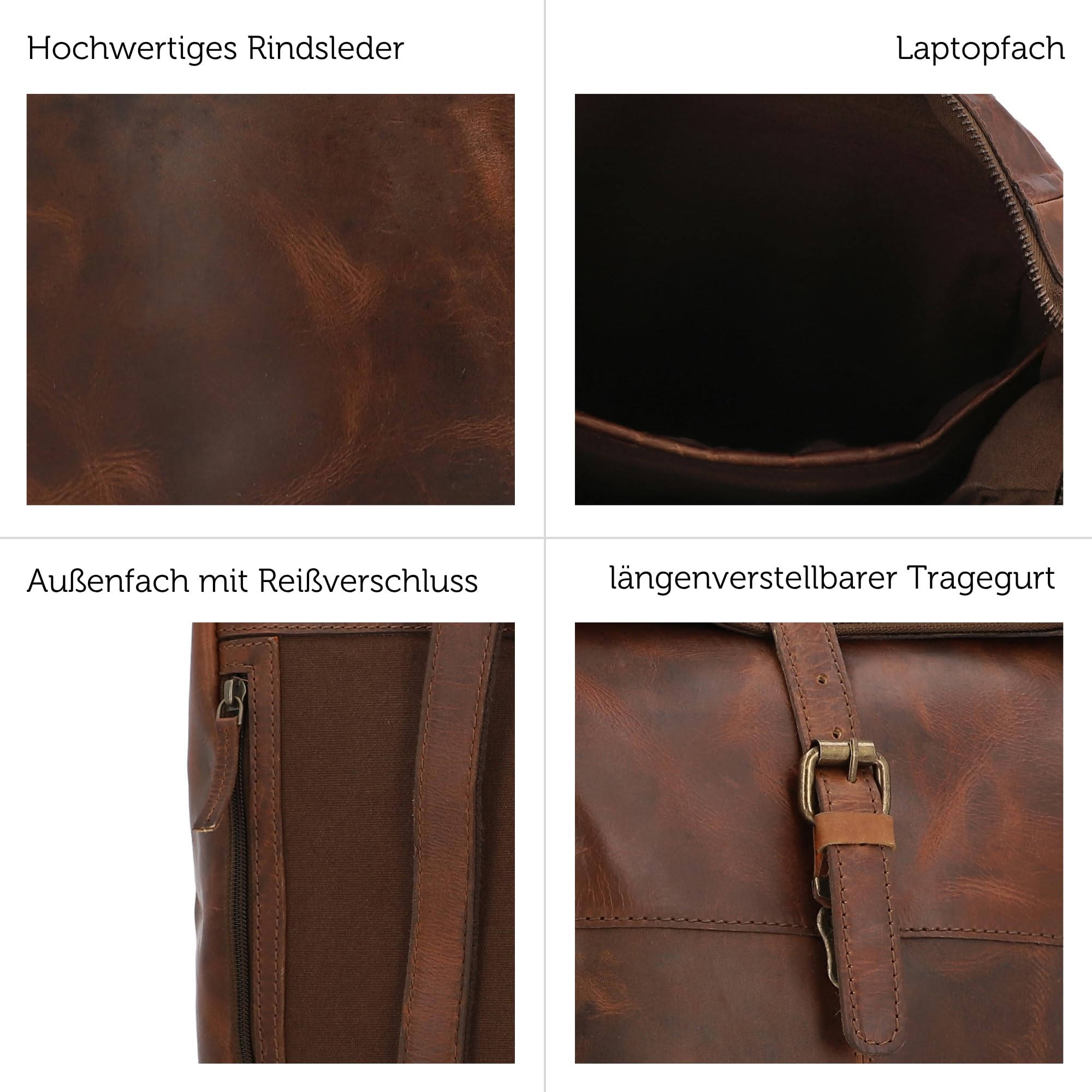Gusti Leder Rucksack Valja - Echtleder Rolltop Rucksack Damen und Herren - Lederrucksack mit Laptopfach 13 Zoll - Vintage Ziegenleder Pflanzlich Gegerbt Braun