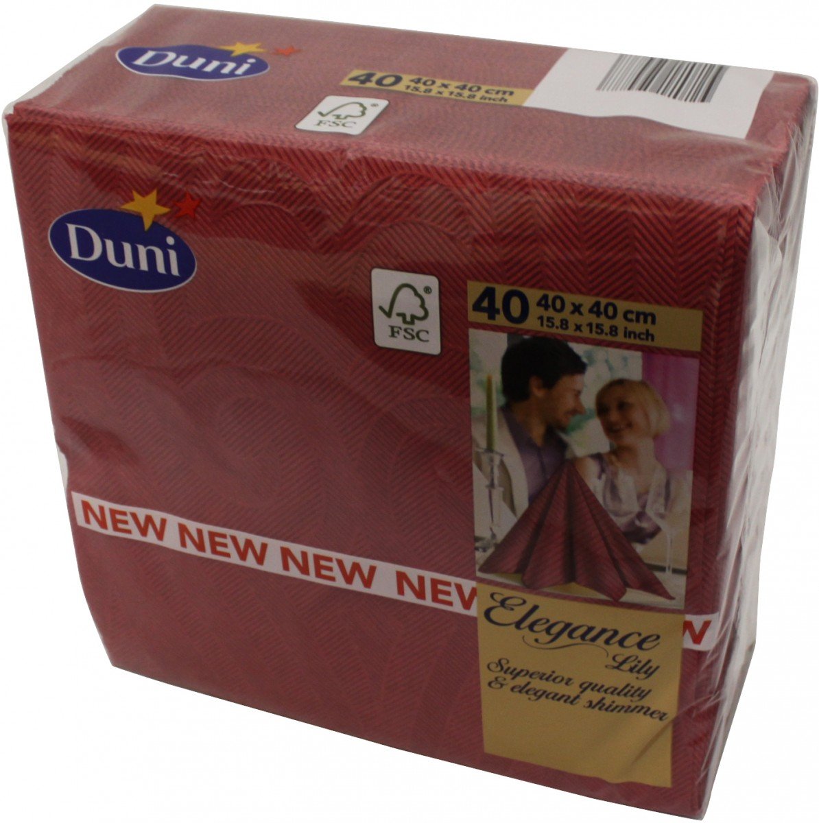 Serviettes De Table Duni Elegance Lily Rouge - 40 X 40 Cm, Lot De 40 Pièces