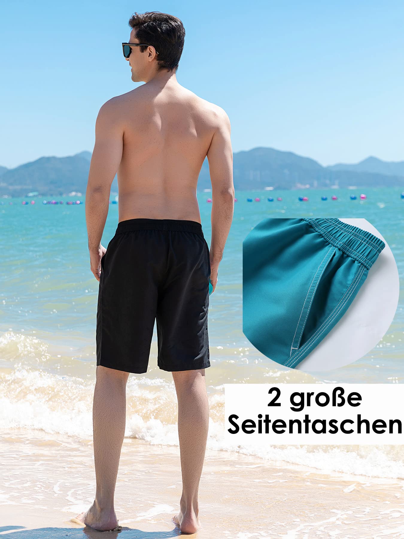 Schnelltrocknende Pro Badeshorts mit Mesh-Innenslip & Taschen, Wasserabweisende Herren Badehose Lang Boardshorts Sport Shorts