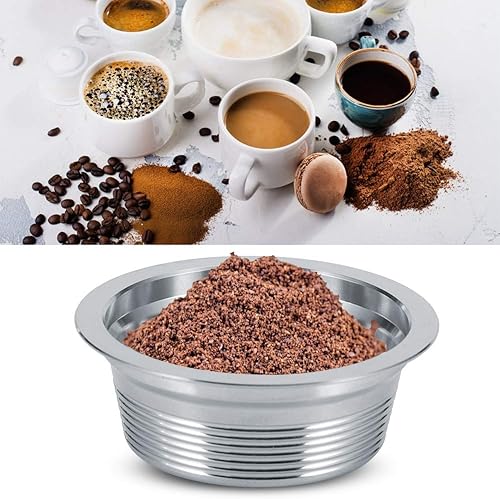 Miniatura 4 de Cápsulas de café recargables de acero inoxidable, juego de filtros reutilizables de cápsula de espresso con tapas, cuchara y cepillo para máquina de