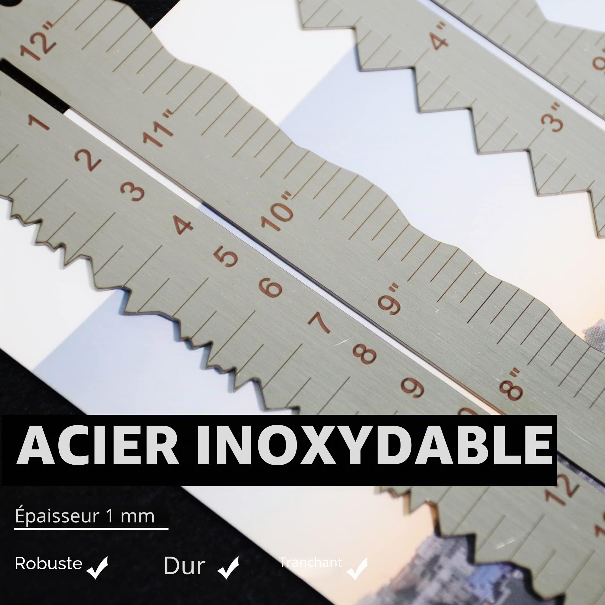 Règle en métal en acier inoxydable pour déchiqueter le papier en ligne ondulée, bords irréguliers et irréguliers, outil de mesure de 30 cm pour l'école