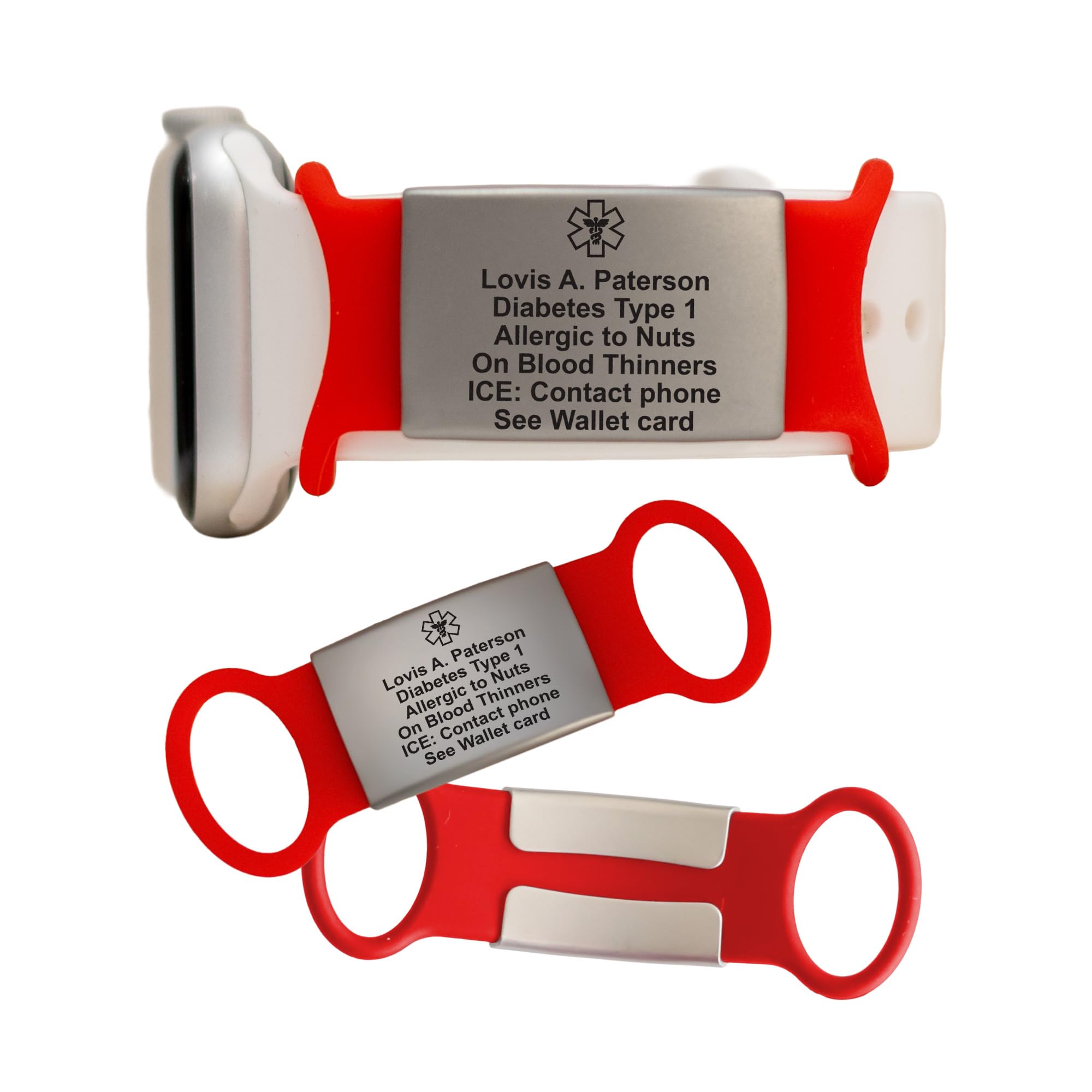 MIA·MIA Custom Alert ID Tag for Watch Band, Custom Engraved Apple Watch Safety Plate, Personalized SOS Fitness Runners ID tag for Sport Smartwatch,