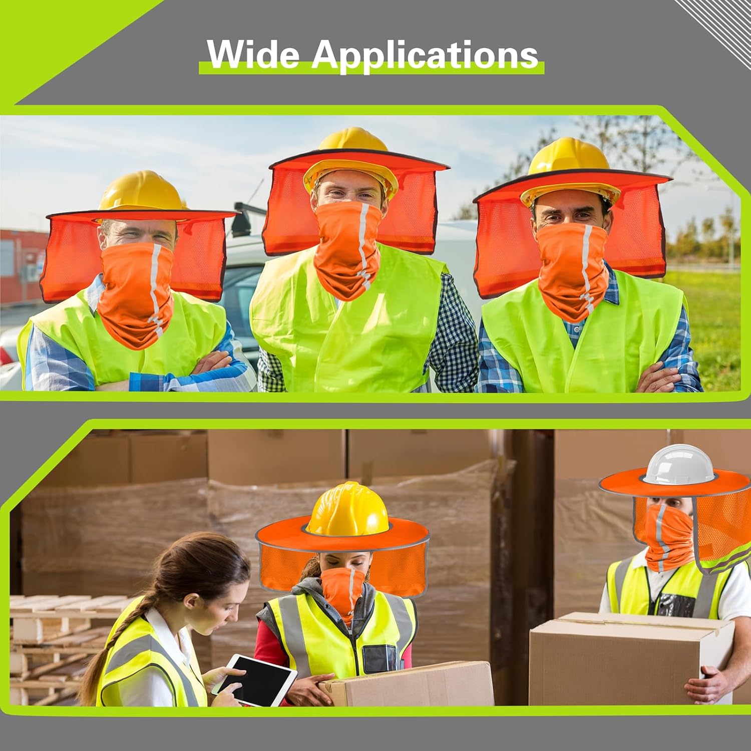 4 Pcs Hard Hat Sun Shade, Full Brim Mesh Hard Hat SunShield, Neck Gaiter Face Mask with Reflective Strip
