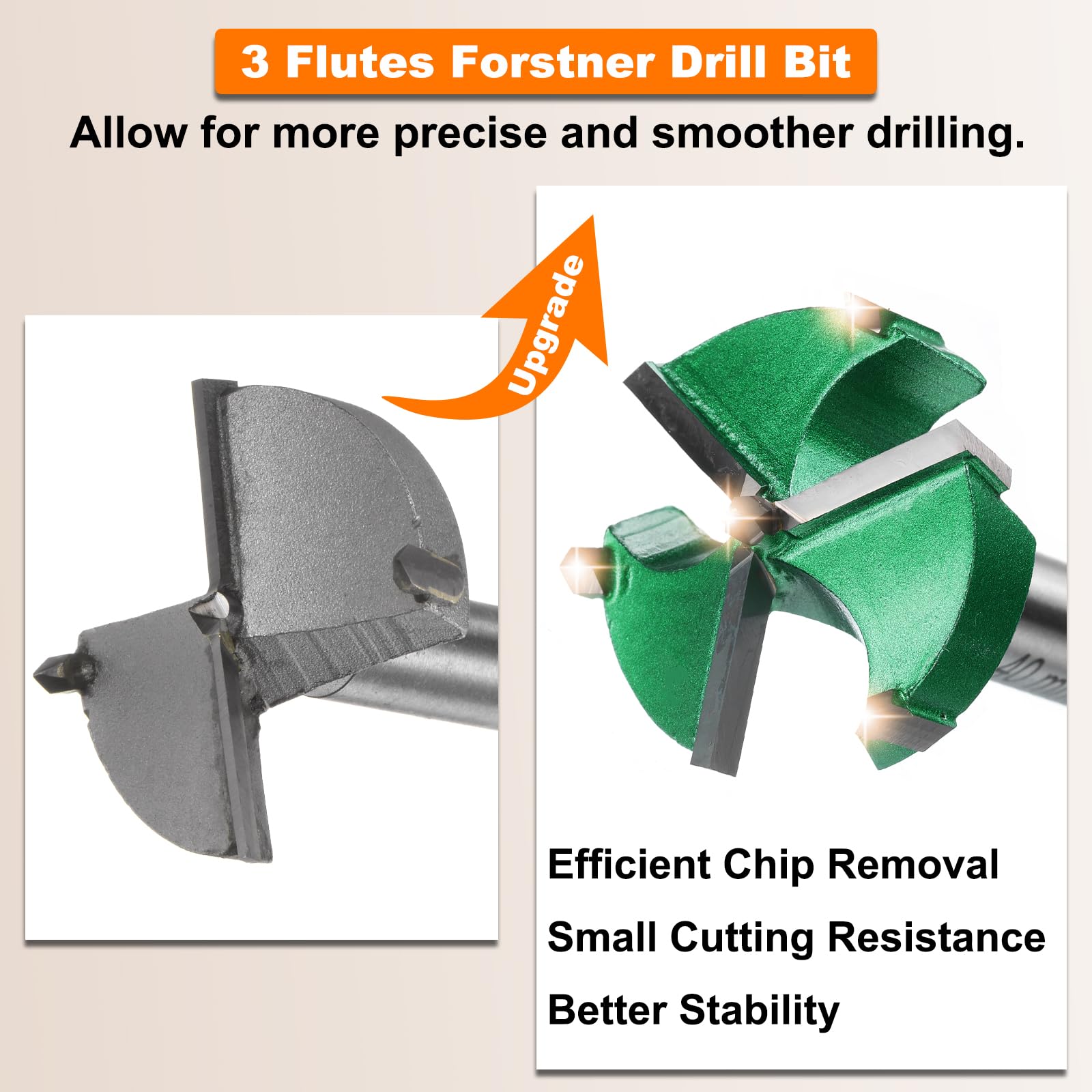 HARFINGTON 40mm (1-9/16") Forstner Drill Bit – Upgraded 3-Cutter Tungsten Carbide, 4 Spurs, 95mm Total Length, For Hinge, Wood Drilling, Flat-Bottom Holes-423489