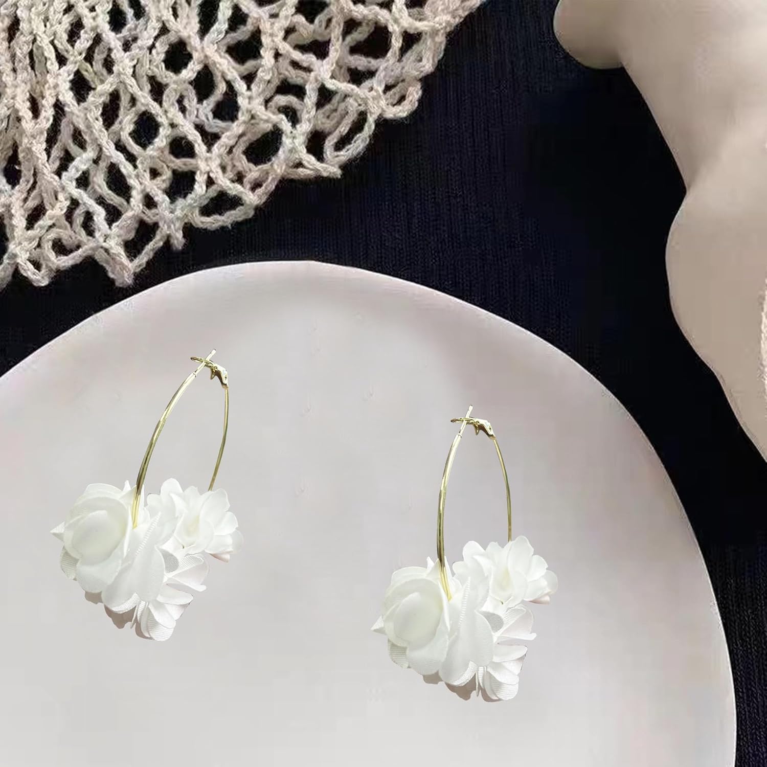 Colorful Flower Earrings for Women Bohemian Lightweight Fabric Chiffon Floral Rose Flower Hoop Earrings Vacation Wedding - Image 6