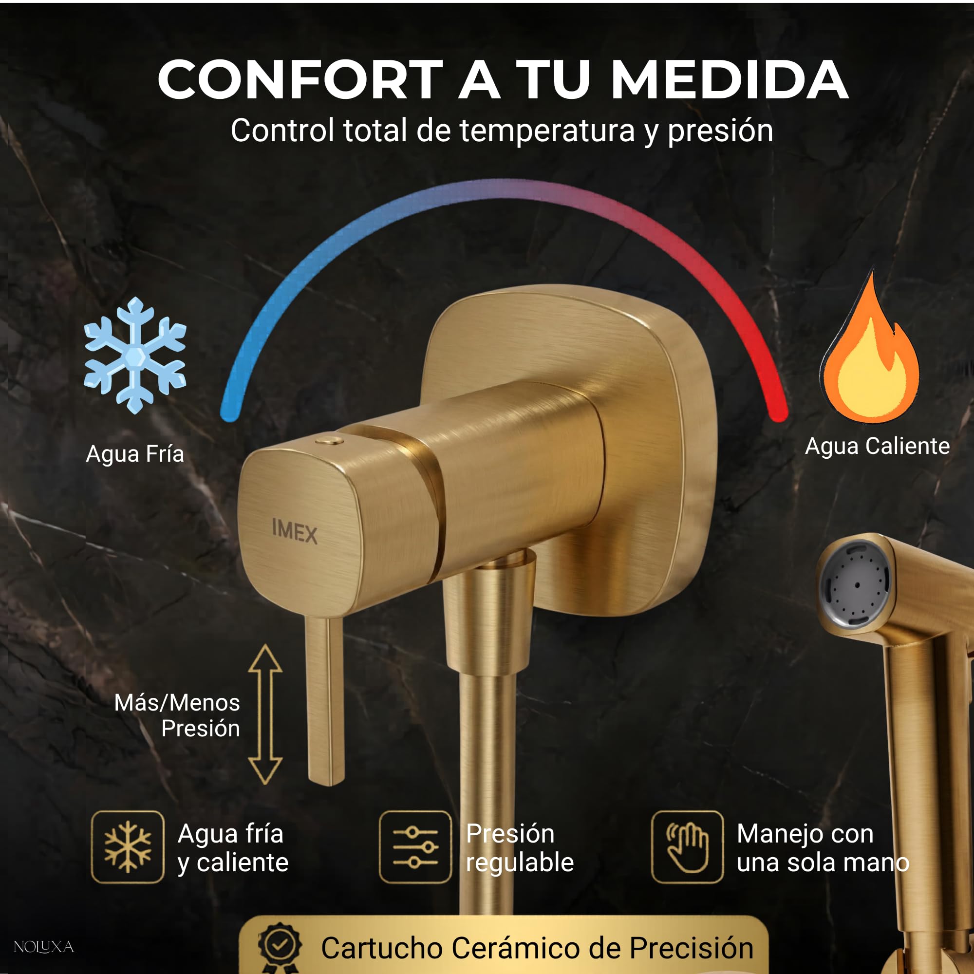 IMEX - Douche Bidet Eau Froide et Chaude Couleur Doré | Robinet Bidet Encastré pour WC Or Brossé | Douche Hygiénique Monocommande pour Toilettes | Robinetterie Substitut de Bidet | Série Toscane