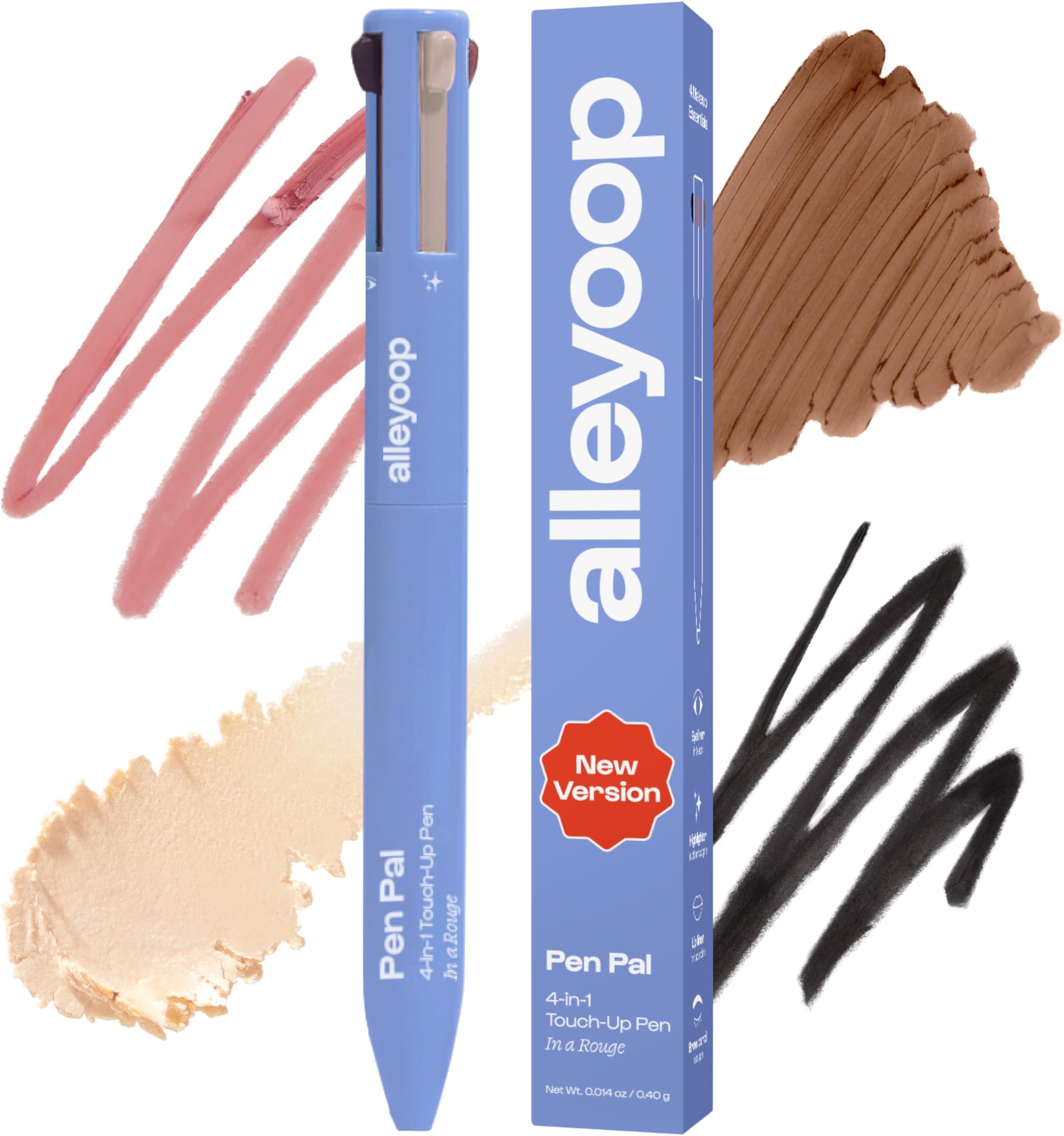 Pen Pal 4 in 1 Makeup Pen โ All-in-One Eyeliner, Lip Liner, Highlighter & Concealer Pencil, Eyebrow Pencil for Women, Compact Travel Makeup Easy Touch-Ups On the Go,Vegan (In A Rouge - Light)