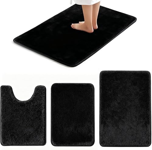 Juego de alfombras de baño de 3 piezas, tapete de baño antideslizante de microfibra absorbente de felpa, forro polar coral, tapete de inodoro en