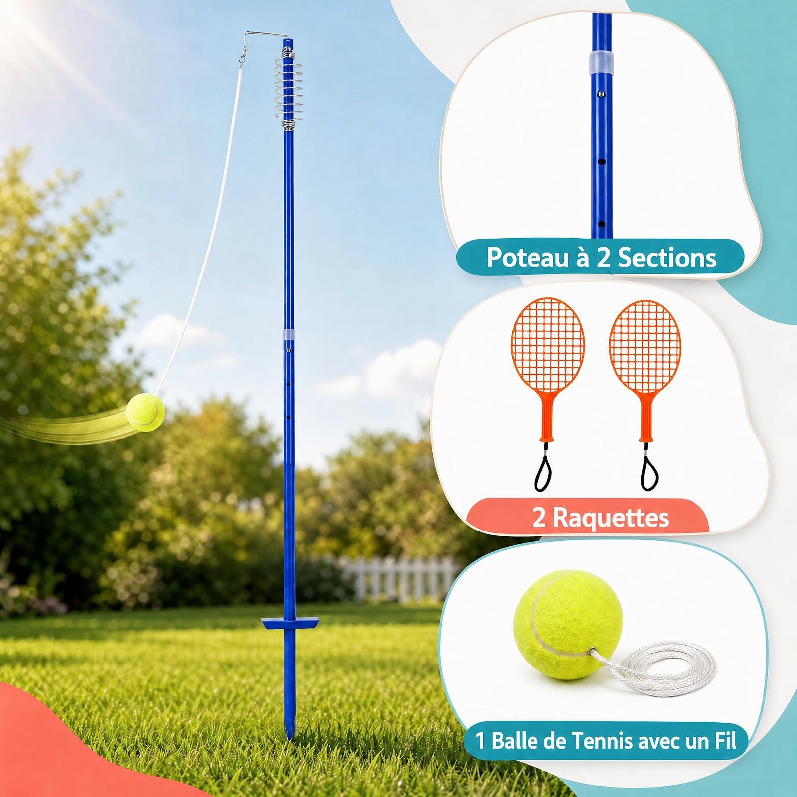 LIFEZEAL Balle de Tennis avec Corde, 3 Hauteurs Réglables