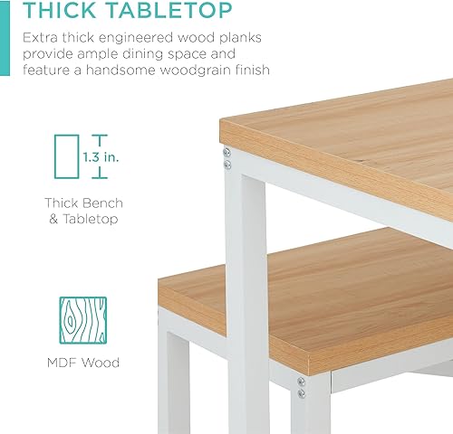 Miniatura 4 de Best Choice Products Juego de muebles de comedor de 3 piezas estilo banco de 45.5 pulgadas, comedor para 4 personas que ahorra espacio para cocina,