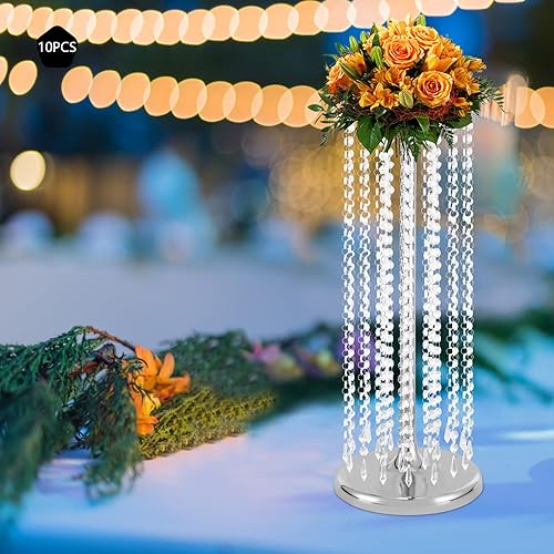Miniatura 5 de 10 centros de mesa de boda de 23.6 pulgadas de alto, jarrones de cristal, soporte de flores de metal para decoración de mesas de fiesta, decoración