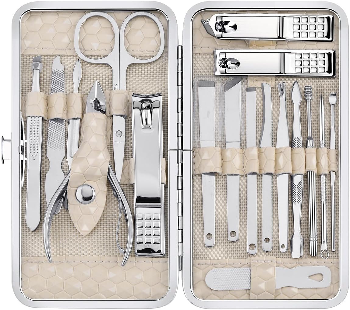 Nail Clippers Set for Men and Womens Gift Manicure Set 18 Pieces Stainless Steel Manicure Kit,Nail Care Tools with Luxurious Travel Case