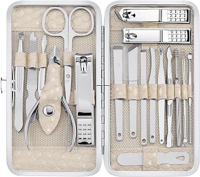 Yougai Nail Clippers Set for Men and Womens Gift Manicure Set 18 Pieces Stainless Steel Manicure Kit,Nail Care Tools with Luxurious Travel Case