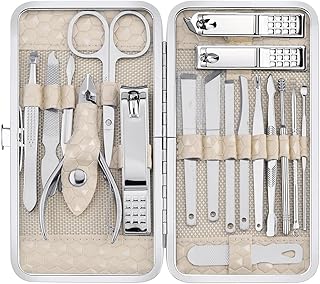 Yougai Nail Clippers set for Men and Womens Gift Manicure Set 18 Pieces Stainless Steel Manicure Kit,Nail Care Tools with Luxurious Travel Case