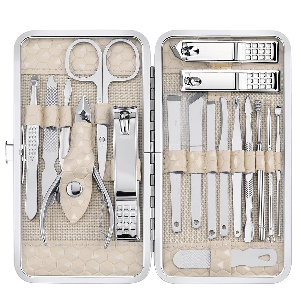 Yougai Nail Clippers set for Men and Womens Gift Manicure Set 18 Pieces Stainless Steel Manicure Kit,Nail Care Tools with Luxurious Travel Case