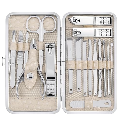 Yougai Nail Clippers set for Men and Womens Gift Manicure Set 18 Pieces Stainless Steel Manicure Kit,Nail Care Tools with Luxurious Travel Case