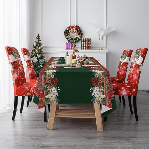 Lepuho - Mantel rectangular de Navidad de 60 x 84 pulgadas, diseño de árbol de Navidad, color verde y rojo, impermeable, resistente a las manchas y