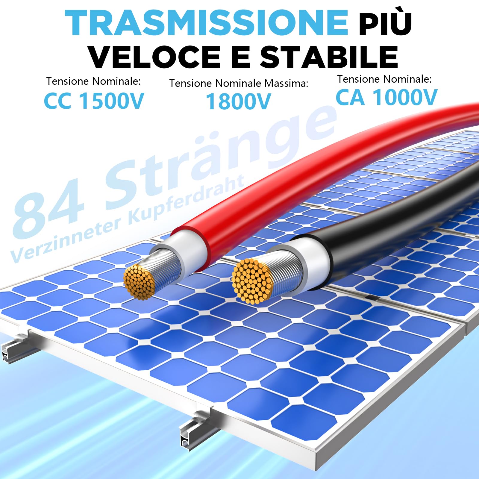 Oududianzi Cavo Solare 6mm2 10m, Prolunga Solare Pannello Cavo 10/15/20/30/40/50m, H1Z2Z2-K Cavi Fotovoltaico 6mm2 per Pannello Solare, Inverter e Regolatore di Carica (6mm² 10m)