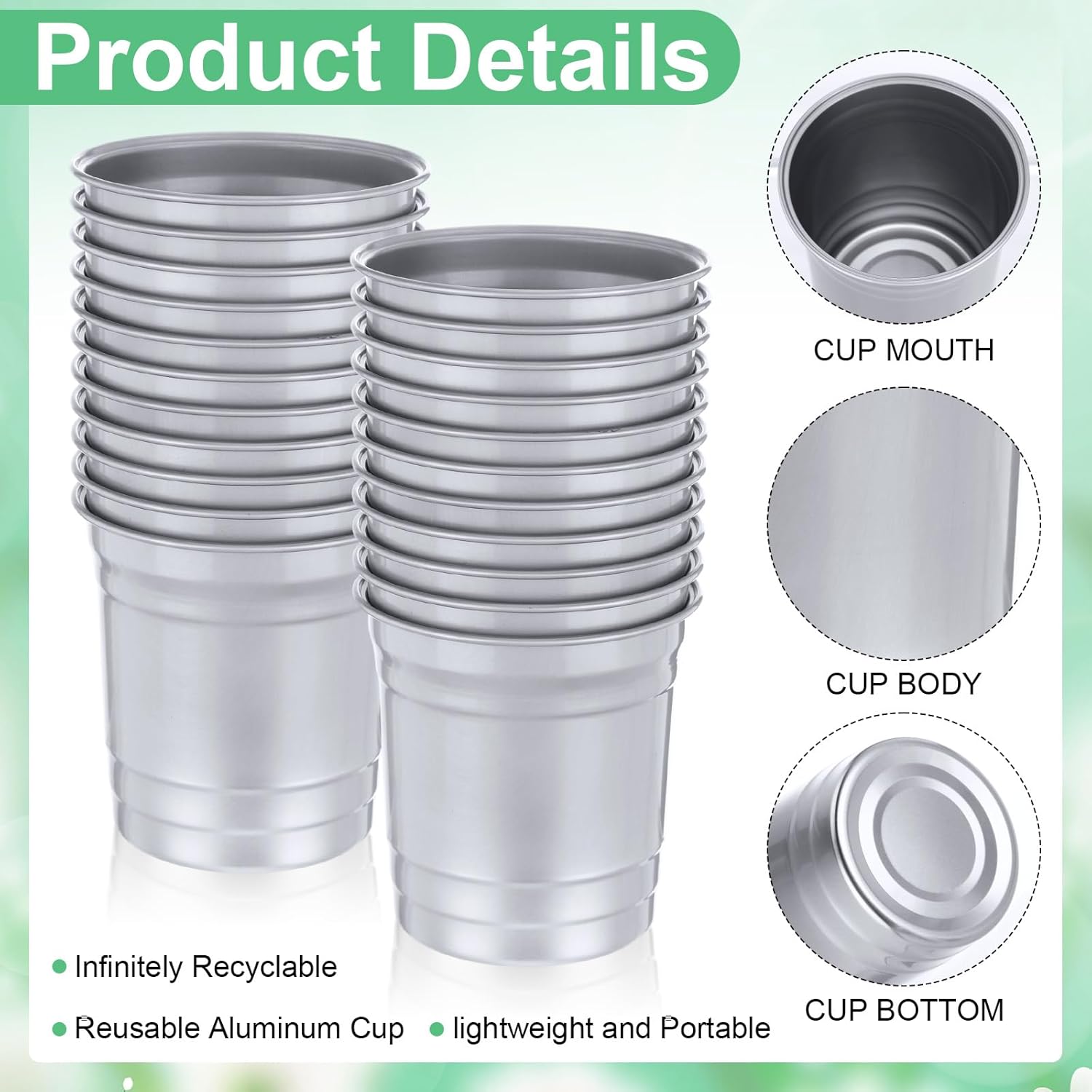 100 Pcs Aluminum Cups Bulk 9 oz Metal Recyclable Aluminum Drinking Cups Disposable and Reusable Cold Drinks Coffee Beers Cup for Outdoor Events Family Gatherings and Festival Party - Image 3
