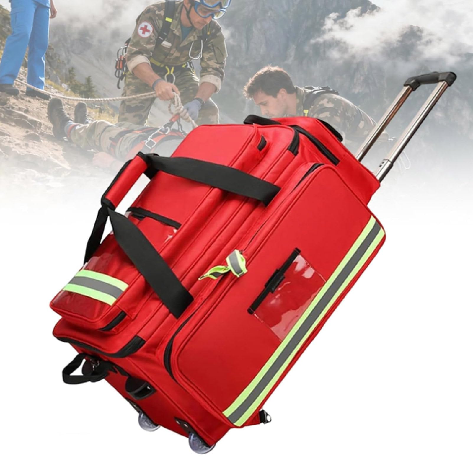 Maletín médico con Ruedas, Estuche para botiquines de Primeros Auxilios con Ruedas, separadores extraíbles, Bolsa vacía para Suministros de Respuesta a emergencias para Enfermeras Red-66cm