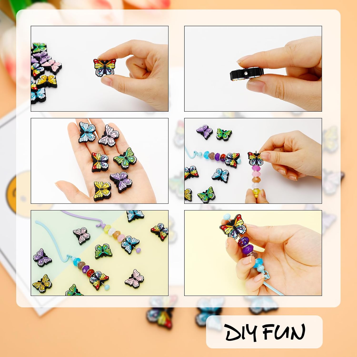 18pcs Colorful Butterfly Silicone Beads for Keychain, Pen, Bracelet Making - DIY Craft Accessories for Jewelry, Bag Pendants, and More - Image 6