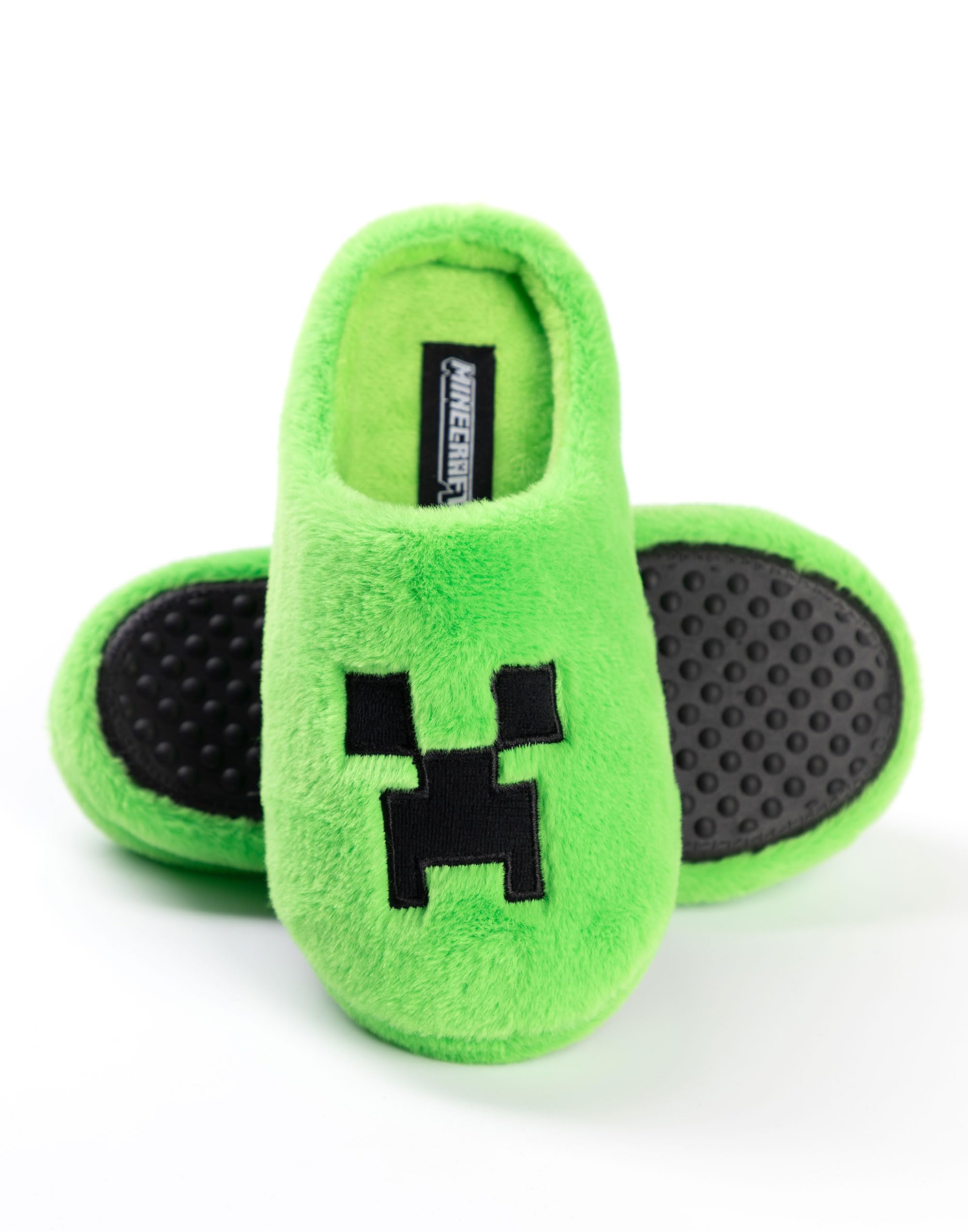 Minecraft Pantuflas Creeper Green Mule | Calzado de interior de forro polar para niño | Acabado suave y peludo | Pantuflas para videojuegos | Mercancía