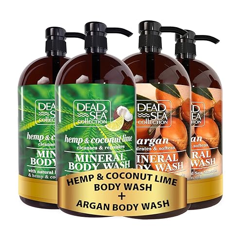 Dead Sea Collection Bundle - Gel de baño de argán + cáñamo y lima de coco - Gel de baño para mujeres y hombres 2 X- Paquete de 2 (67.6 fl. oz) -