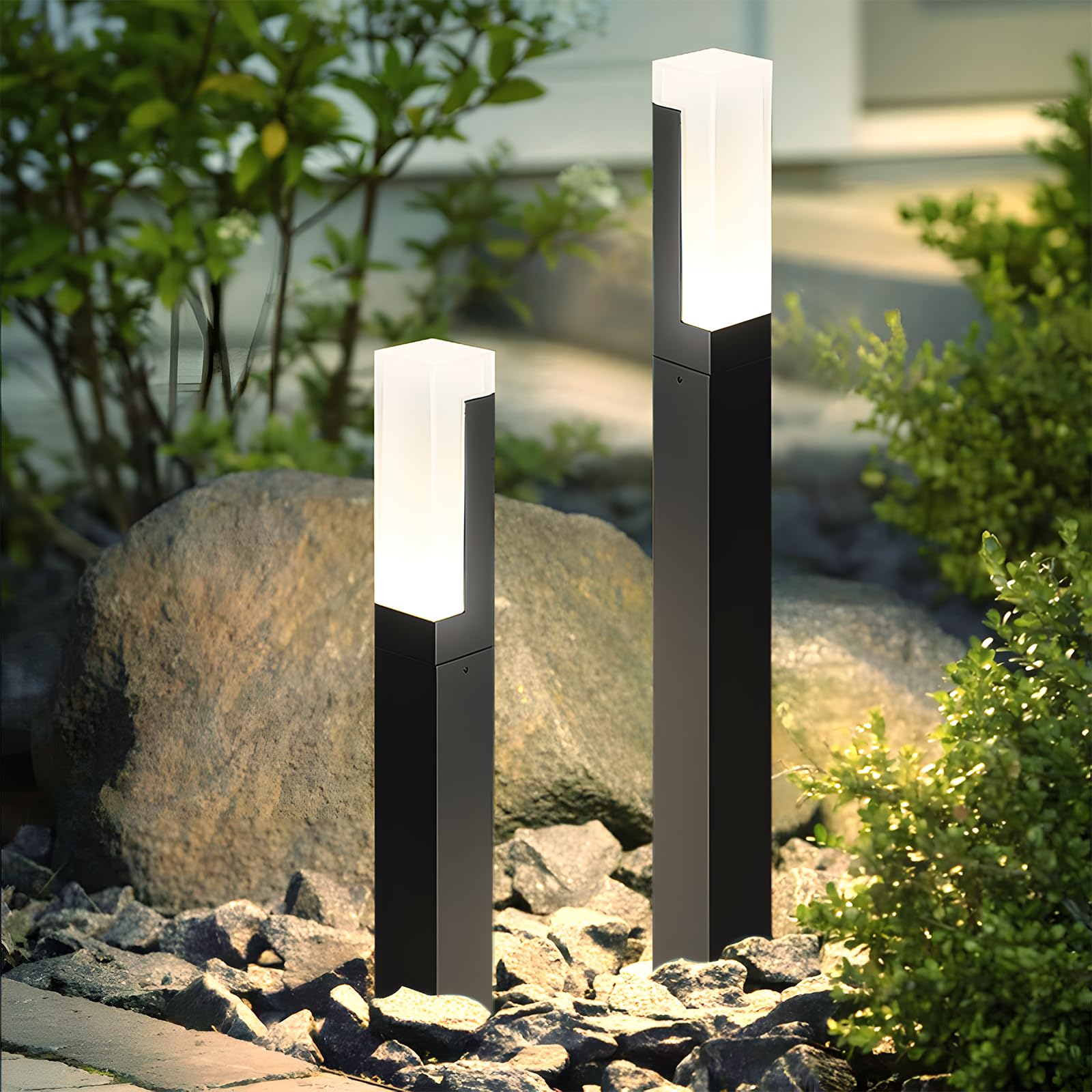 2 Stück LED Wegeleuchten Außen,6W 40CM Pollerleuchte Außen | Kaltweiß 6000K IP65 Wasserdicht Gartenbeleuchtung für Rasen Terrasse Weg Garage,Schwarz 110-240V