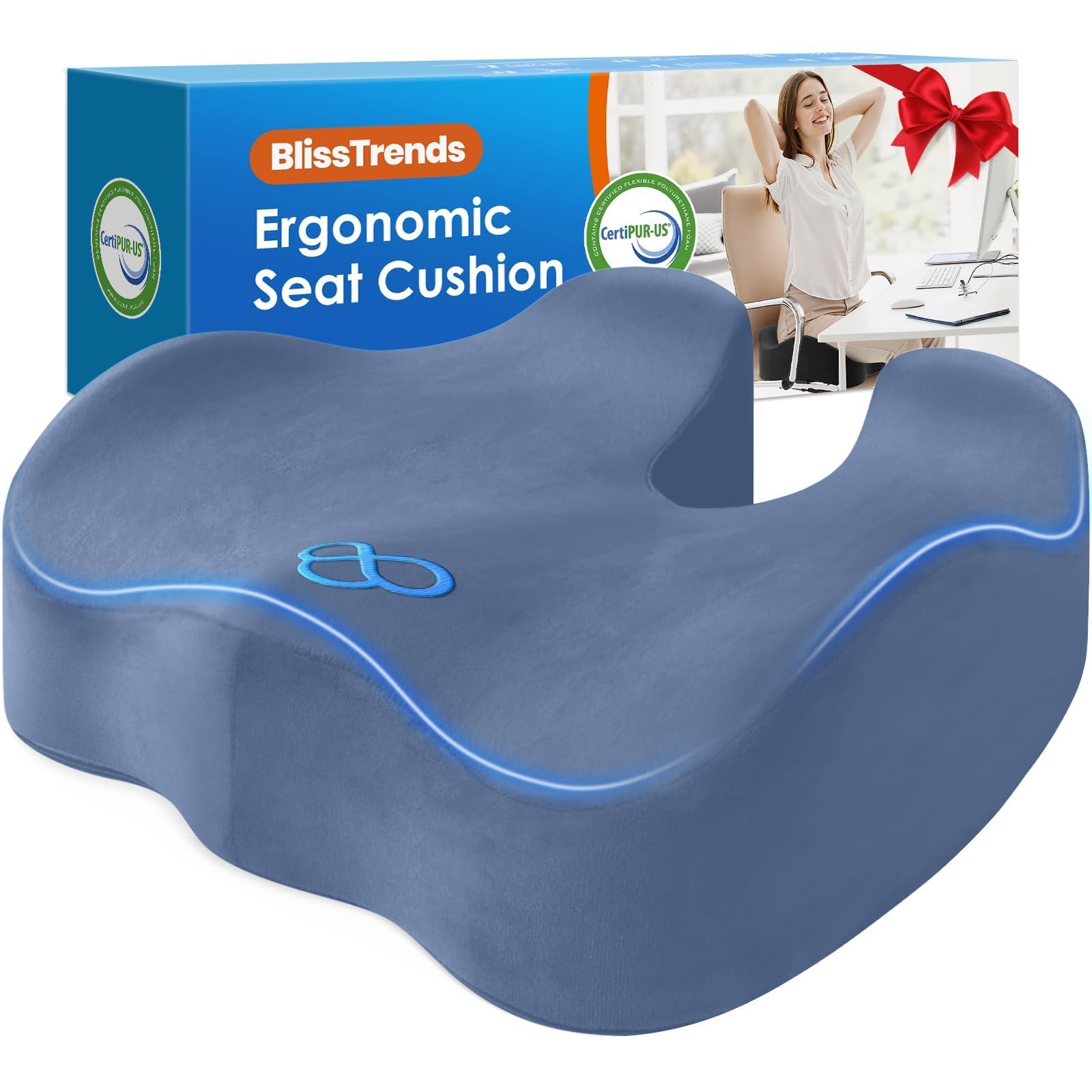 BlissTrends Thick Seat Cushion for Office Chair &amp; Car Seat, XL, LightBlue