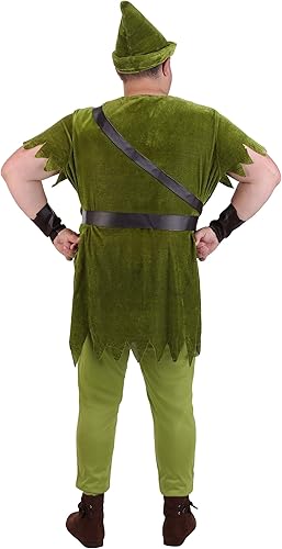 Vista 6 de Disfraz de Peter Pan para adultos de talla grande con sombrero, camisa, medias, cinturónarnés y puños de muñeca