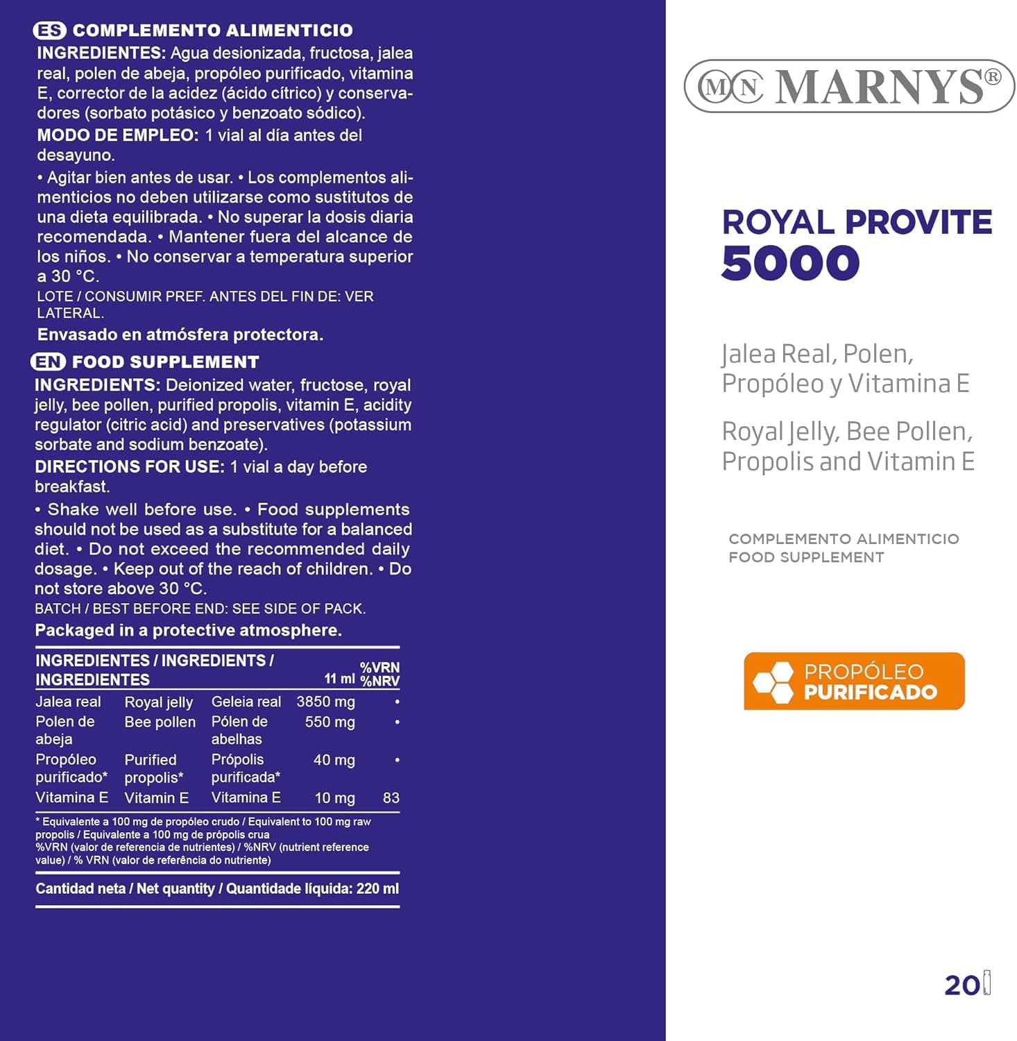 Marnys Pack 2 Unidades Royal Provite 5000-20 Viales - Complemento Alimenticio con Jalea Real
