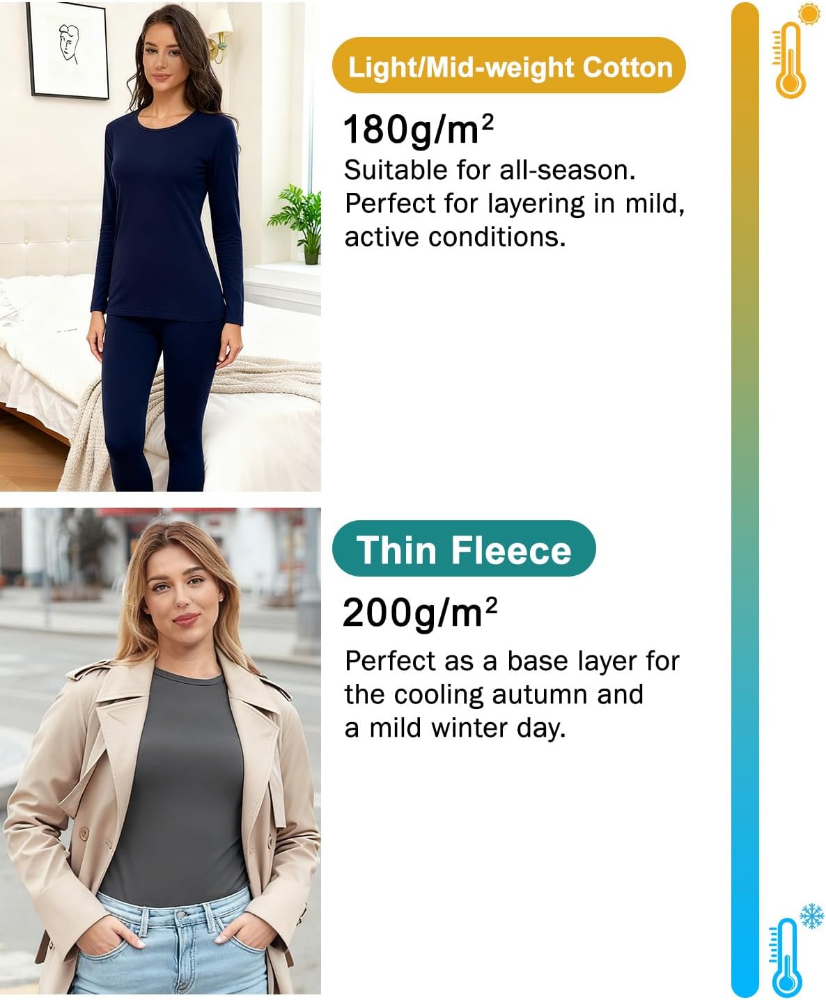 wirarpa Women's Cotton Thermal Underwear Set Lightweight Long Johns Base Layer Pajama Set for Women Top Bottom - Image 4