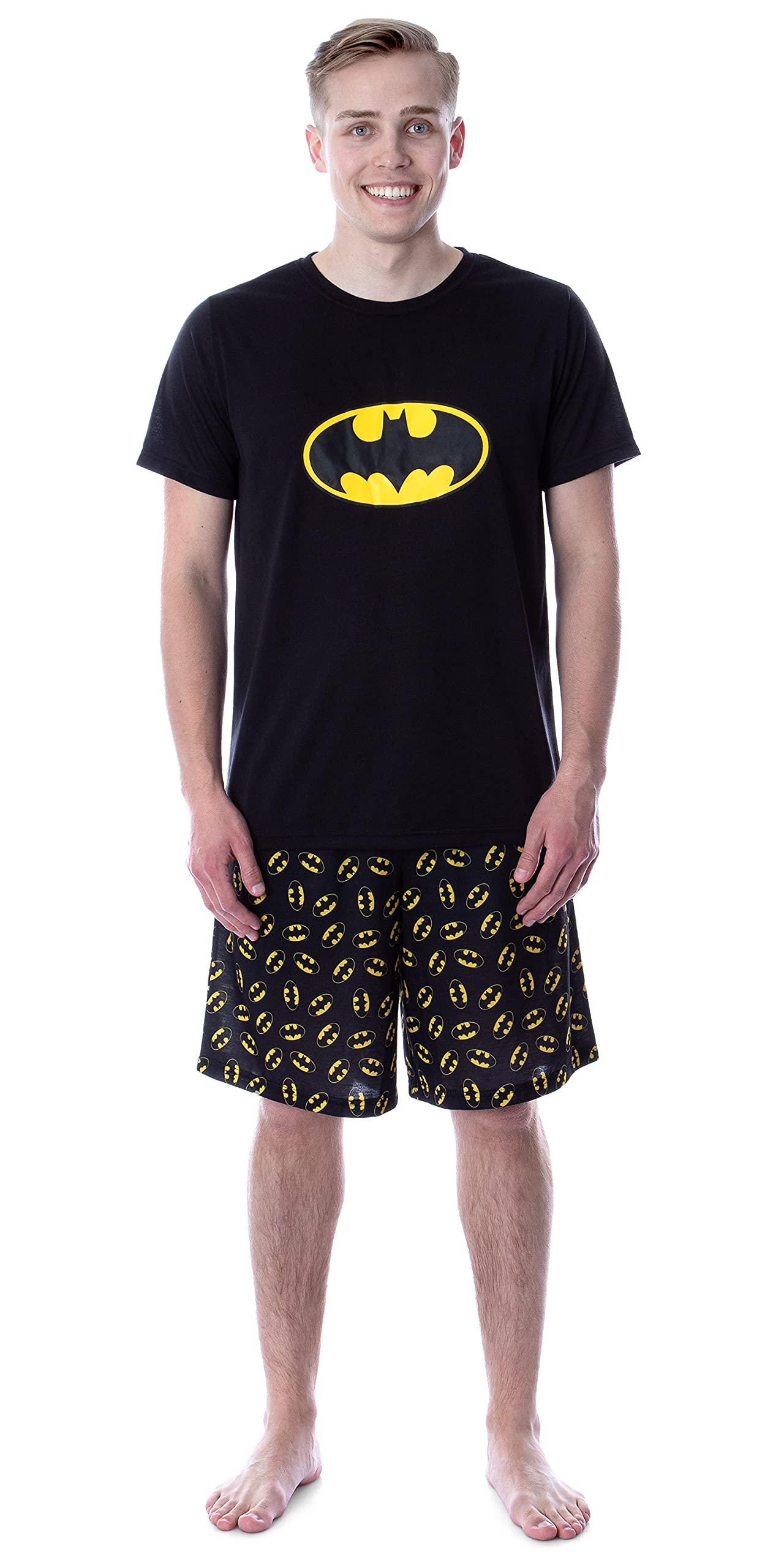 IntimoDC Comics Mens' Batman Logo Short Sleeve Shirt Pajama Short Set