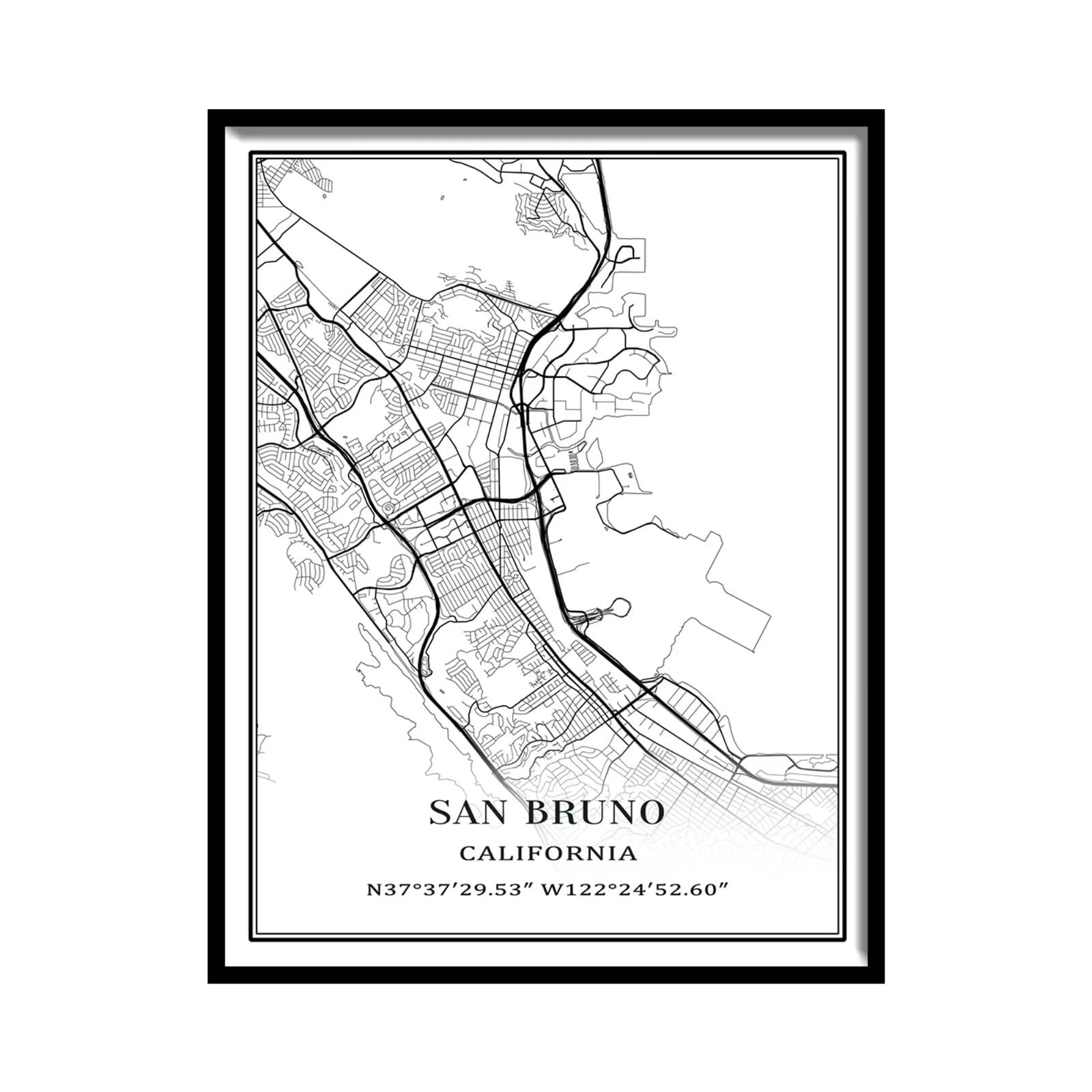Tanokcrs San Bruno Kalifornia Ameryka sztuka ścienna mapa miasta obrazy płótno nieoprawiona grafika nowoczesny prosty plakat wystrój domu biura 61 x 91 cm