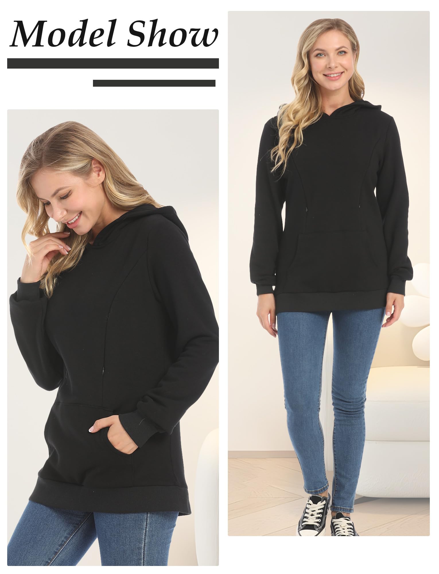 FEOYA Pulli Femmes Haut d'allaitement Sweats à Capuche de Maternité Blouse Pull d'allaitement XS-XXL