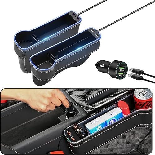 Miniatura 5 de Paquete de 2 organizadores para asiento de automóvil, organizador 3 en 1, caja de almacenamiento para asiento delantero, incluye 1 cargador USB para