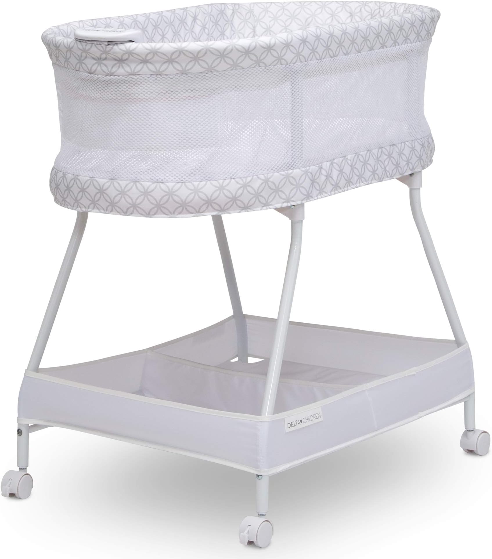 Sweet Dreams Bassinet with Airflow Mesh Bedside Portable Crib with Vibration Lights and Music, Grey Infinity
