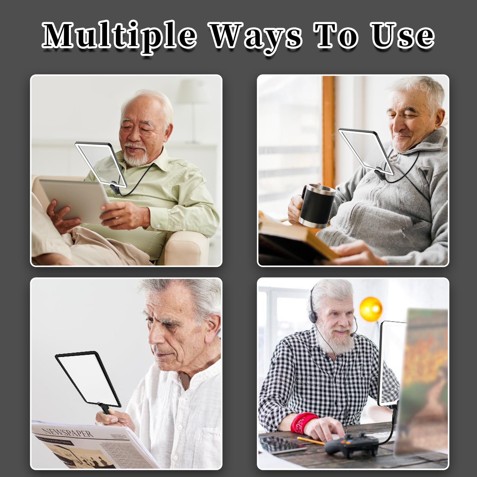 Hands Free 9.4"x6.7" Full-Page 5X Magnifying Glass for Reading, Large Lighted Magnifier with 50 LED Lights, Flexible Gooseneck Magnifier for Neck Wear Repair Sewing Low Vision Elderly - Image 8