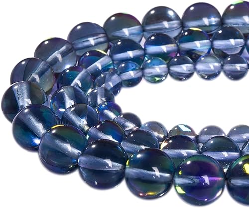 38 cuentas redondas de Aura de ángel gris de 0.394 pulgadas (0.394 in)  Piedra lunar de sirena pulida Aura piedra lisa suelta cristal cuarzo para