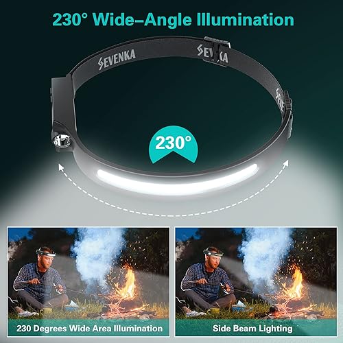 Miniatura 2 de SEVENKA - Linterna LED para faros delanteros, paquete de 2 faros delanteros recargables, 1000 lúmenes de 230 de ancho, modo sensor, lámpara de