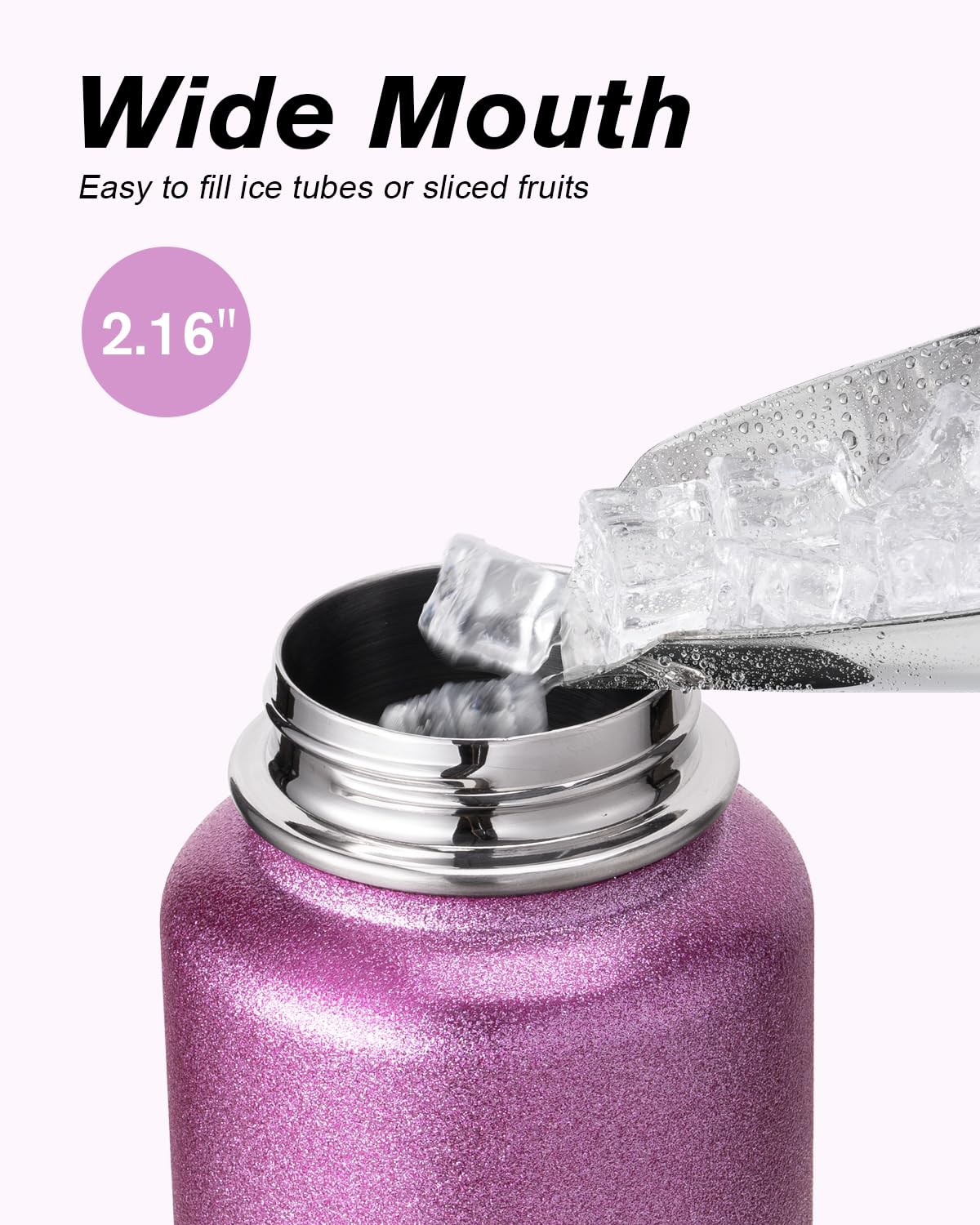 Coolflask Borraccia termica con cannuccia, in acciaio inox, con 3 coperchi, per sport o ufficio, mantiene il freddo fino a 48 ore e caldo per 24 ore, rosa glitterato