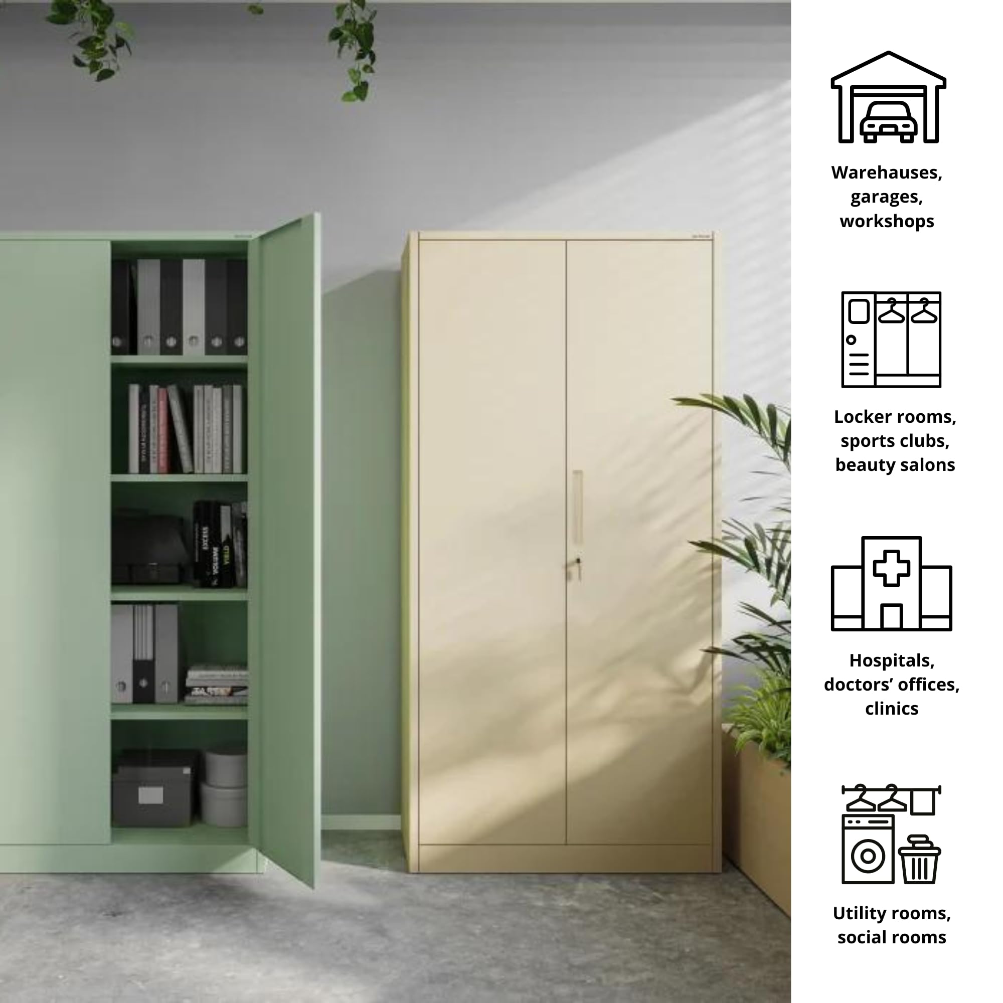 Domator Armadio Metallico C34 Armadietto Archivio per utensili Porte a battente Appendiabiti Verniciato a polvere 185 cm x 90 cm x 45 cm (Verde pastello)